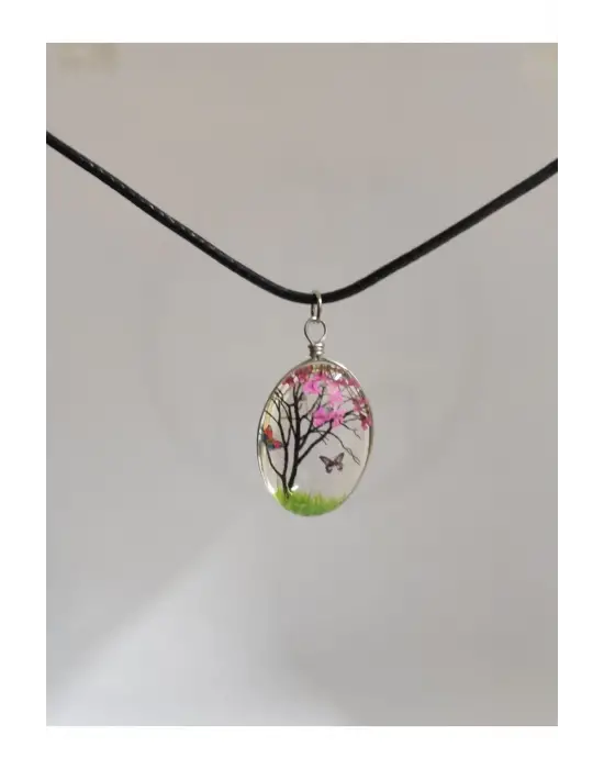 Antik Gümüş Kaplama Flowers Kanat Wing Motif Hediyelik İpli Kolye