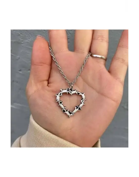 Antik Gümüş Kaplama Gotik Harajuku Sarmal Kalp Gothic Kolye