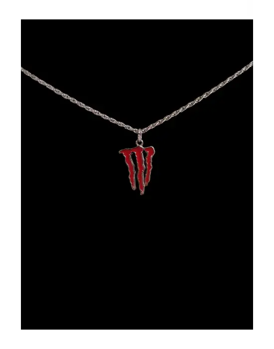 Antik Gümüş Kaplama Gotik Kırmızı Unisex Monster Sembol Zincirli Kolye