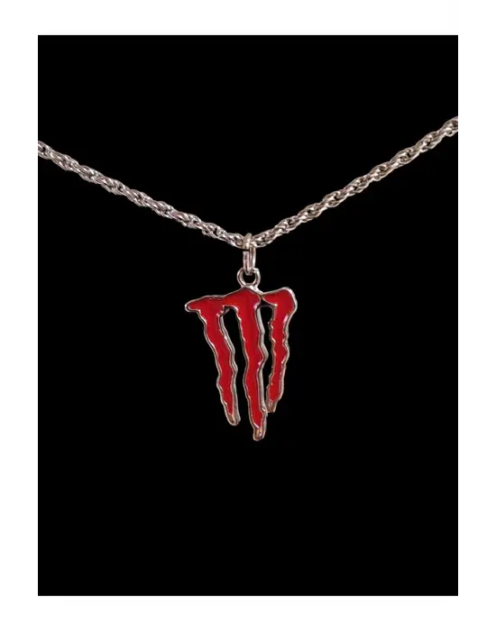 Antik Gümüş Kaplama Gotik Kırmızı Unisex Monster Sembol Zincirli Kolye