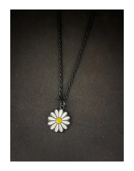 Antik Gümüş Kaplama Gotik Unisex Hediyelik Papatya Anime Çelik Zincirli Aksesuar Kolye