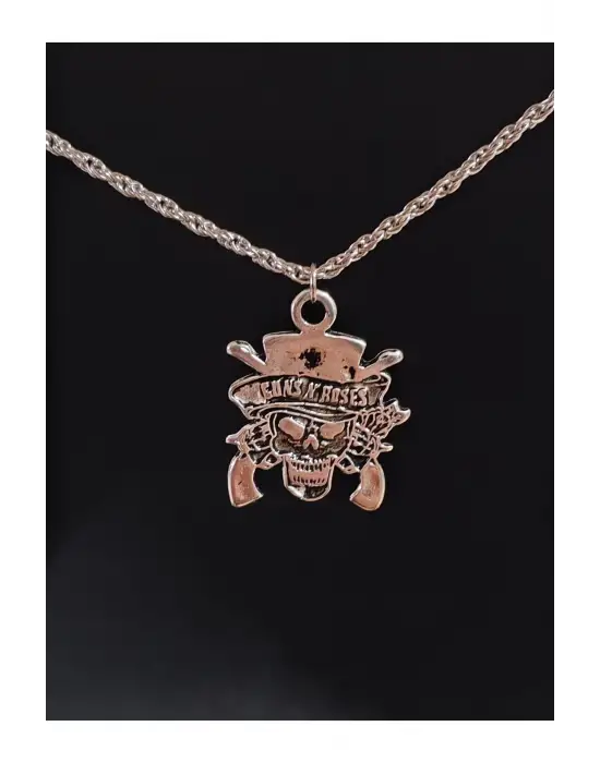 Antik Gümüş Kaplama Guns - Roses Sembol Unisex Zincirli Kolye