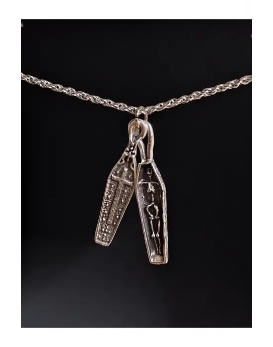 Antik Gümüş Kaplama Heart Gotik İki Figürlü Unisex Zincirli Hediyelik Kolye