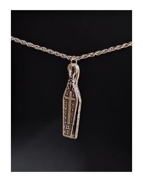 Antik Gümüş Kaplama Heart Gotik İki Figürlü Unisex Zincirli Hediyelik Kolye