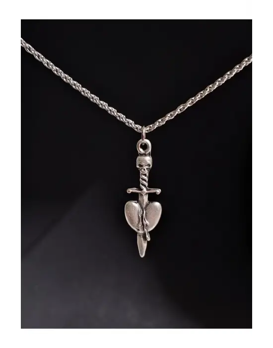 Antik Gümüş Kaplama Heart Sarmal Sembol Unisex Çelik Zincirli Kolye