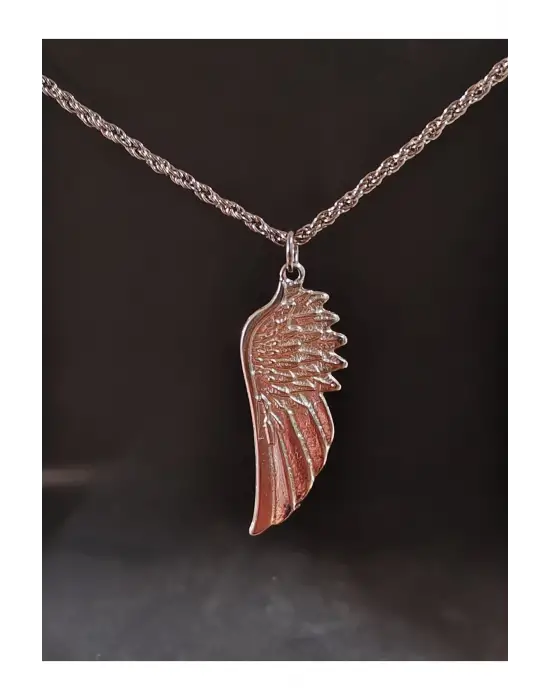 Antik Gümüş Kaplama Kartal Kanadı Tüy Sembol Unisex Siyah Zincirli Kolye