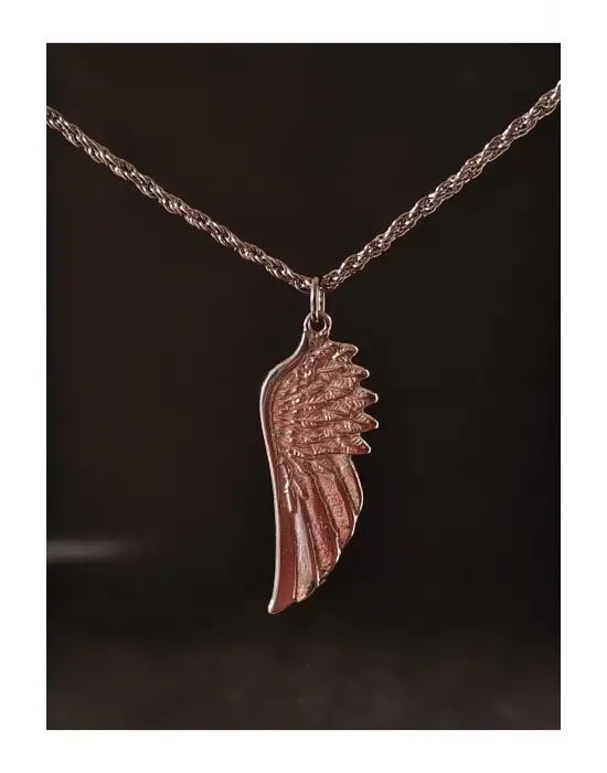 Antik Gümüş Kaplama Kartal Kanadı Tüy Sembol Unisex Siyah Zincirli Kolye