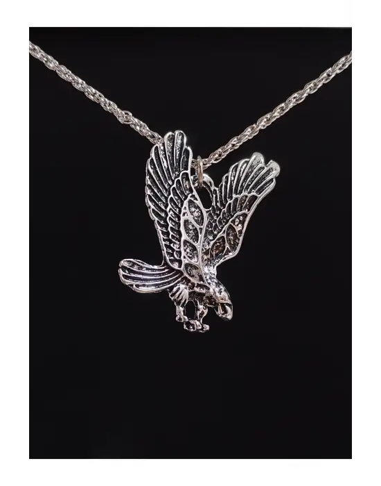 Antik Gümüş Kaplama Kartal Wings Kanat Unisex Zincirli Kolye