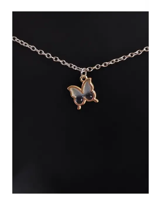 Antik Gümüş Kaplama Kelebek Basic Butterfly Sevimli Kolye