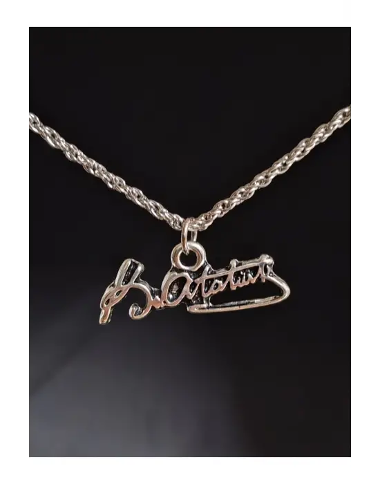 Antik Gümüş Kaplama Kemal Atatürk İmzalı İsim Unisex Zincirli Hediyelik Kolye