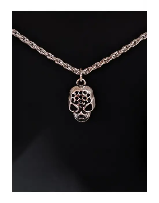 Antik Gümüş Kaplama Kuru Kafa Yarasa Sembol Unisex Zincirli Kolye