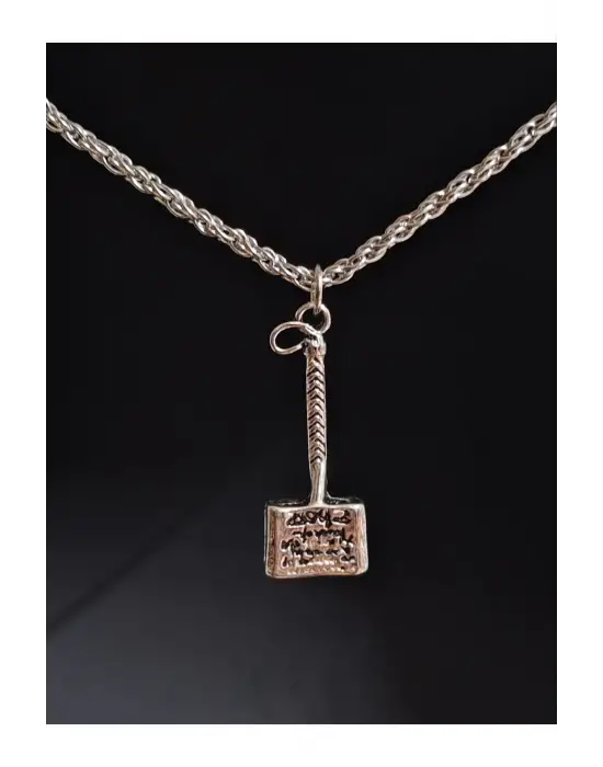 Antik Gümüş Kaplama Marvel Avengers Thor Çekiç Sembol Unisex Zincirli Hediyelik Kolye