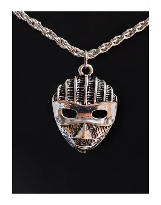 Antik Gümüş Kaplama Maske Unisex Zincirli Kolye