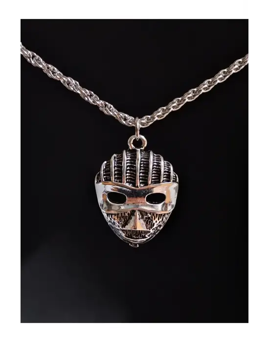 Antik Gümüş Kaplama Maske Unisex Zincirli Kolye