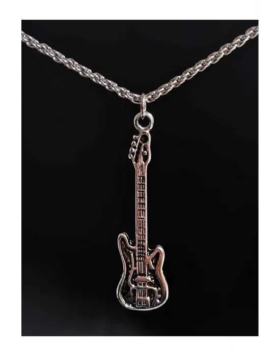 Antik Gümüş Kaplama Metalika Gitar Guitar Heart Unisex Kolye