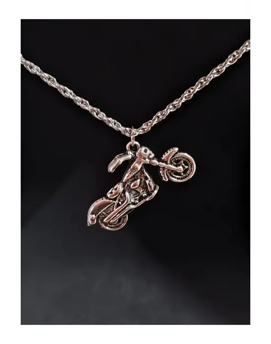 Antik Gümüş Kaplama Motorcu Moto Stil Sembol Unisex Zincirli Kolye