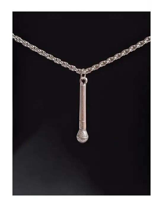 Antik Gümüş Kaplama Müzik Mikrofon Gitar Solist Unisex Kolye