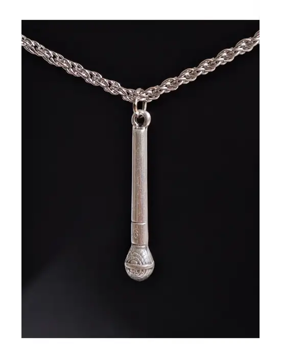 Antik Gümüş Kaplama Müzik Mikrofon Gitar Solist Unisex Kolye