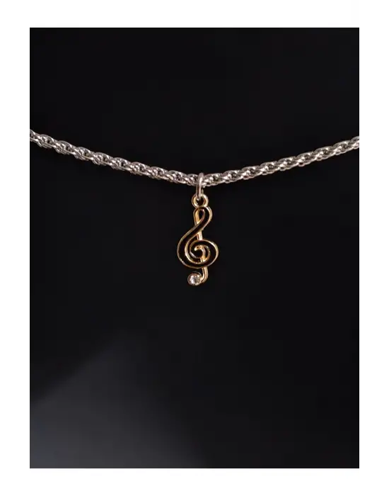 Antik Gümüş Kaplama Müzik Sol Melody Unisex Zincirli Hediyelik Kolye