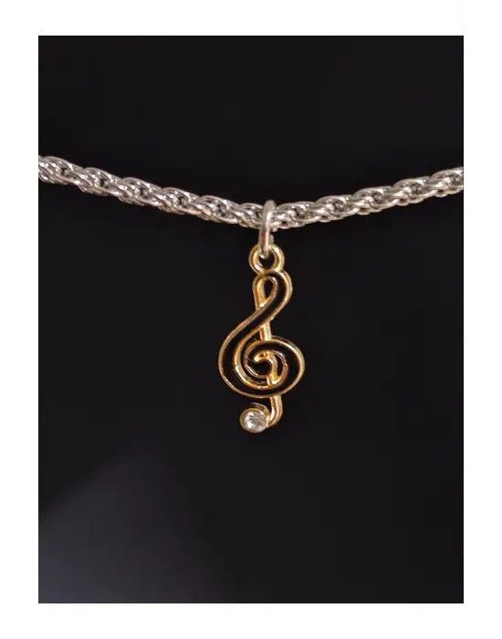 Antik Gümüş Kaplama Müzik Sol Melody Unisex Zincirli Hediyelik Kolye