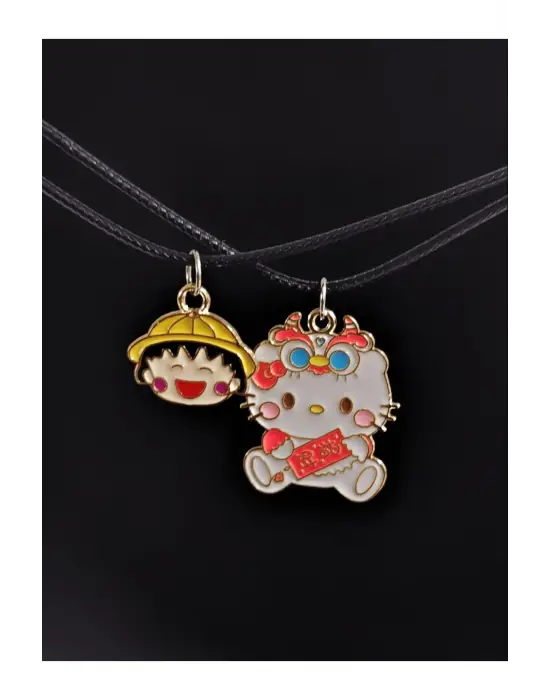 Antik Gümüş Kaplama Paslanmaz Alaşım Hello Kity Sevimli 2li Kolye