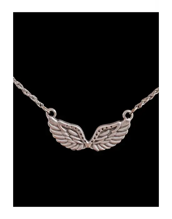 Antik Gümüş Kaplama Paslanmaz Çelik Unisex Melek Zincirli Kolye