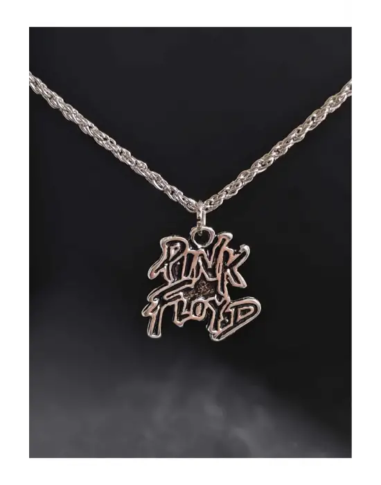 Antik Gümüş Kaplama Pink Floyd Rock Yazılı Heart Unisex Kolye