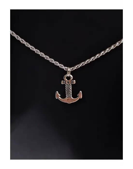 Antik Gümüş Kaplama Poseidon Dümen Sembol Unisex Çelik Zincirli Kolye