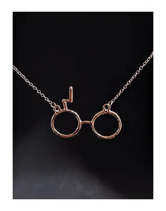 Antik Gümüş Kaplama Potter Sembol Gözlük Motif Unisex Zincirli Kolye
