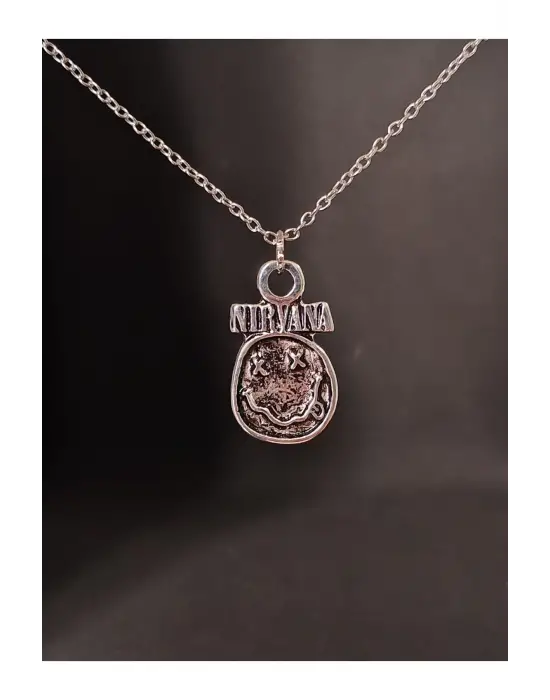 Antik Gümüş Kaplama Retro El Yapımı Nirvana Rock Müzik Star Fan Unisex Zincirli Kolye