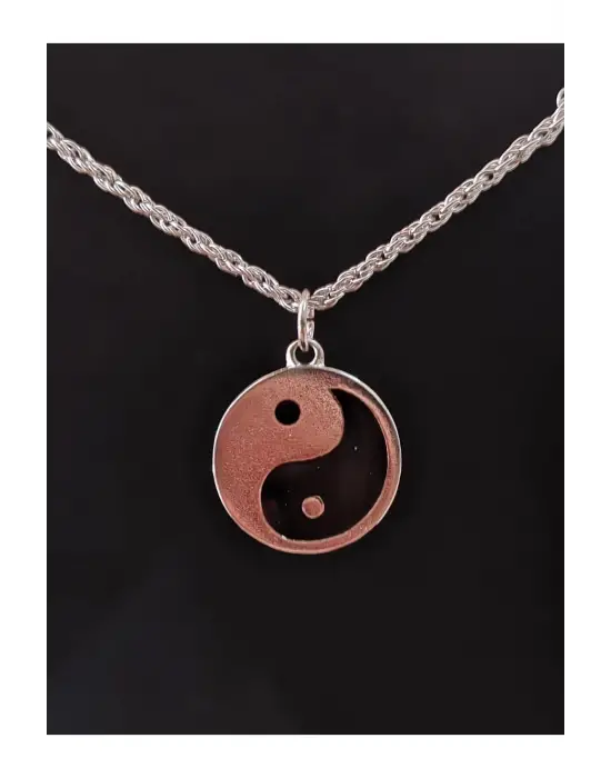 Antik Gümüş Kaplama Sembol Ying-Yang Zincirli Unisex Kolye