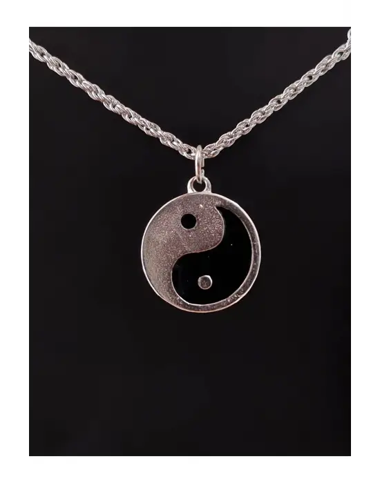 Antik Gümüş Kaplama Sembol Ying-Yang Zincirli Unisex Kolye