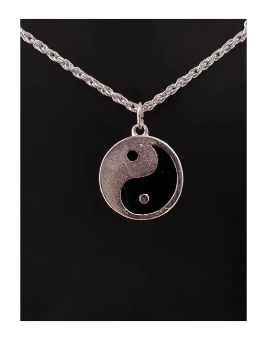 Antik Gümüş Kaplama Sembol Ying-Yang Zincirli Unisex Kolye