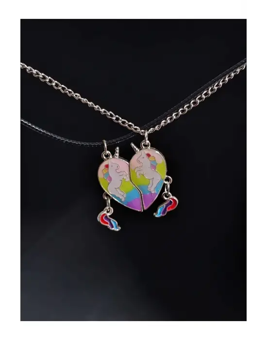 Antik Gümüş Kaplama Sevimli Horse 2 Adet Mıknatıslı Birleşen Unisex Hediyelik Kolye