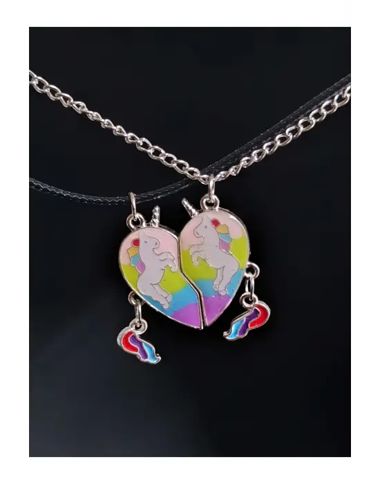 Antik Gümüş Kaplama Sevimli Horse 2 Adet Mıknatıslı Birleşen Unisex Hediyelik Kolye