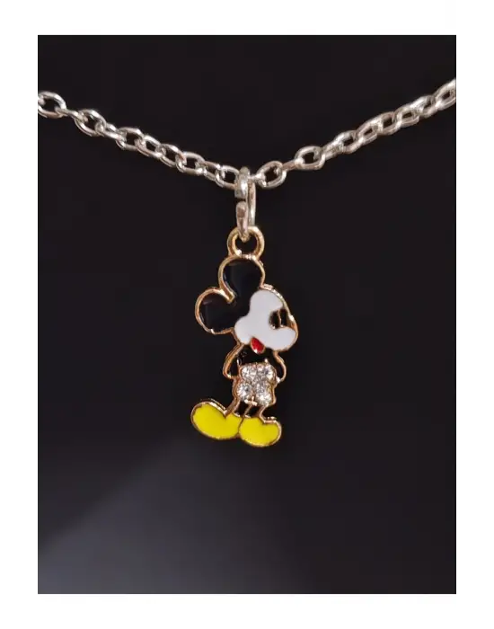 Antik Gümüş Kaplama Sevimli Micky Mouse Sanrio Unisex Zincirli Hediyelik Kolye