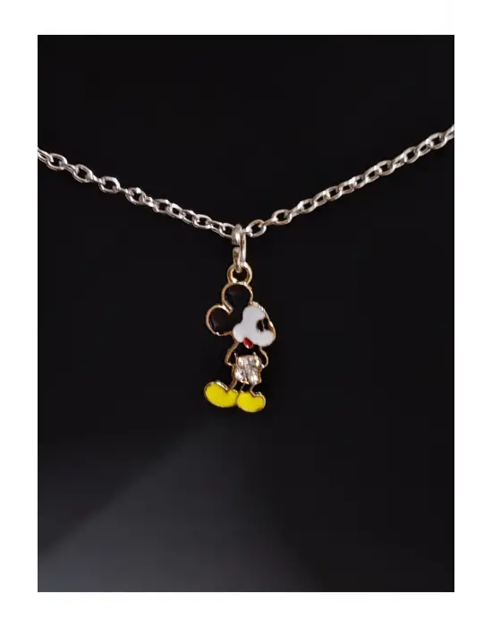 Antik Gümüş Kaplama Sevimli Micky Mouse Sanrio Unisex Zincirli Hediyelik Kolye