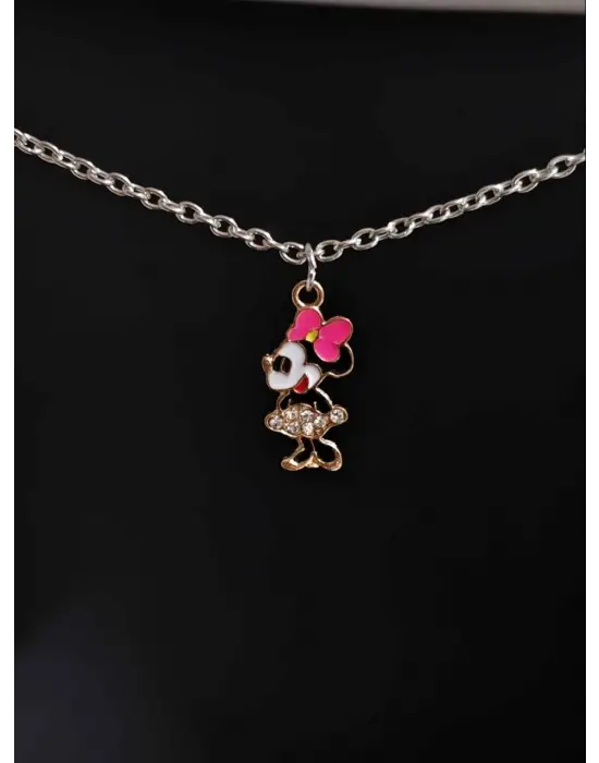 Antik Gümüş Kaplama Sevimli Micky Sanrio Unisex Zincirli Hediyelik Kolye