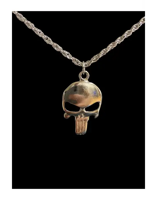 Antik Gümüş Kaplama Unisex Anime Gotik Punisher Zincirli Kolye