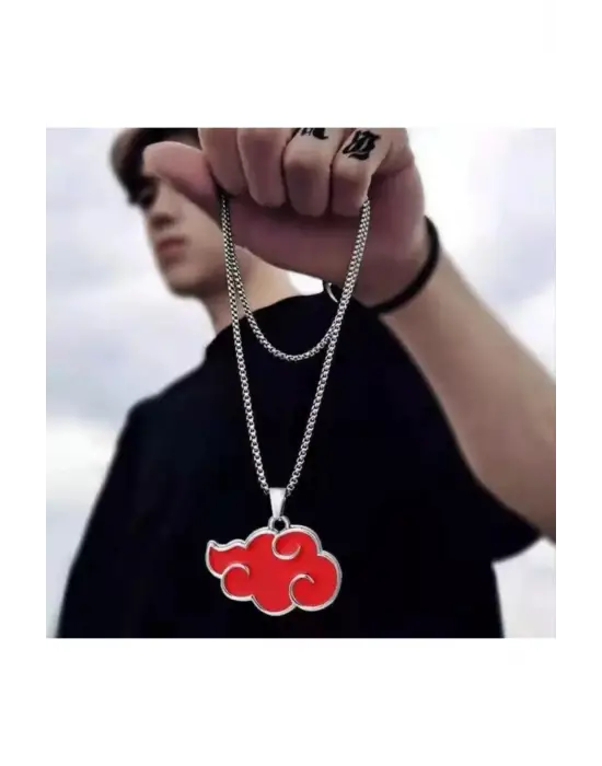 Antik Gümüş Kaplama Unisex Anime Naruto Akatsuki Sembol Zincirli Kolye