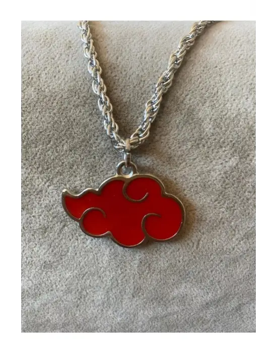 Antik Gümüş Kaplama Unisex Anime Naruto Akatsuki Sembol Zincirli Kolye