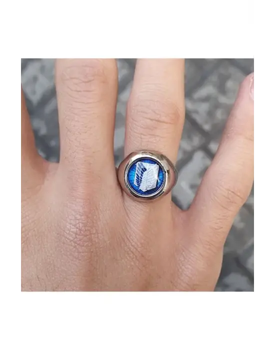 Antik Gümüş Kaplama Unisex Ayarlanabilir Anime Attack On Titan Logo Yüzük