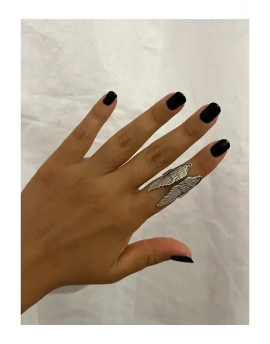 Antik Gümüş Kaplama Unisex Ayarlanabilir Melek Kanadı Çift Kanat Yüzük