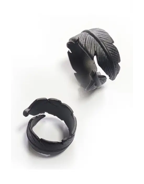 Antik Gümüş Kaplama Unisex Gotik Tüy Yaprak Figürlü Ayarlanabilir Yüzük