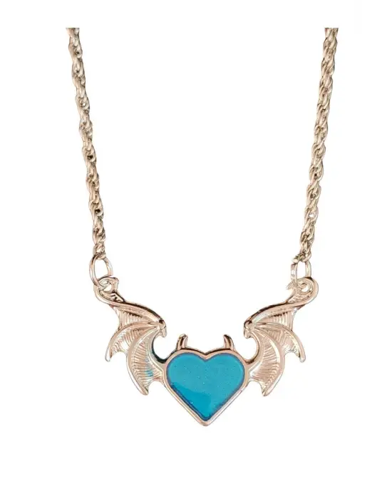 Antik Gümüş Kaplama Unisex Heart Yarasa Tasarım Kolye