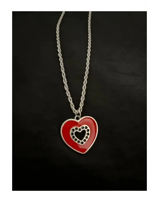 Antik Gümüş Kaplama Unisex Kalp Derinliği Zincirli Kolye