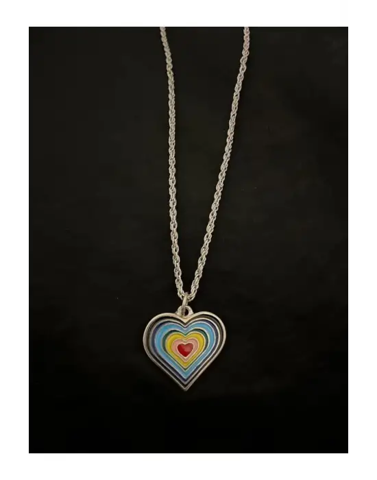 Antik Gümüş Kaplama Unisex Kalp Derinliği Zincirli Kolye