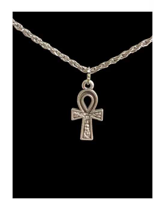 Antik Gümüş Kaplama Unisex Zincirli Haç Kolye