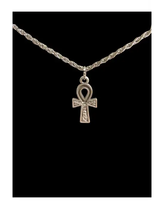 Antik Gümüş Kaplama Unisex Zincirli Haç Kolye