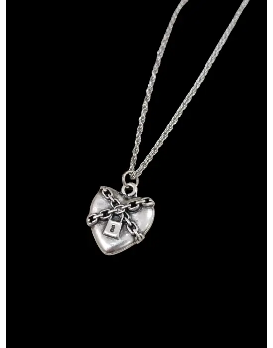 Antik Gümüş Kaplama Vintage Sevgili Kilit Hediyelik Unisex Zincirli Kolye